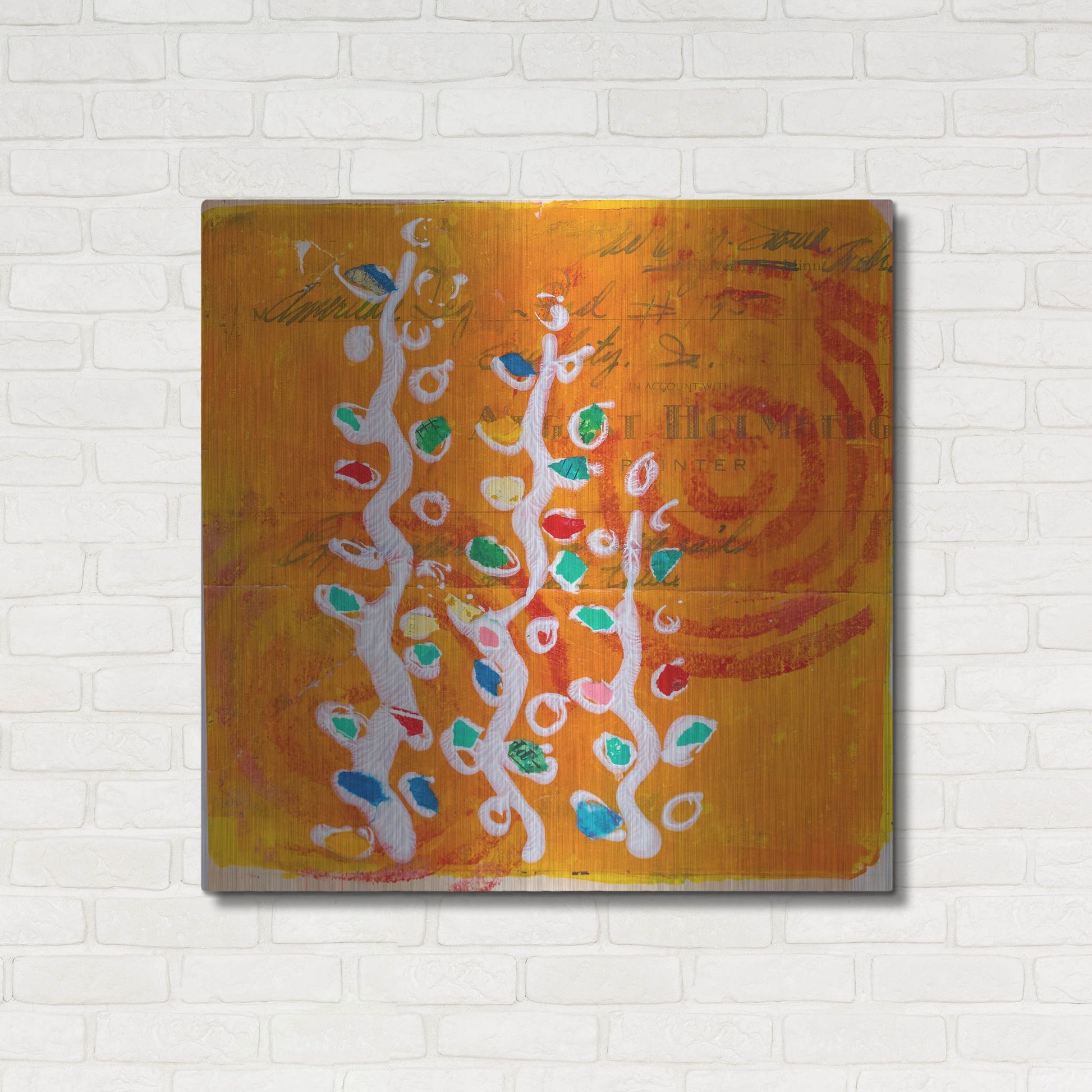 Luxe Metal Art 'Orange Spiral Blooms' by St. Hilaire Elizabeth, Metal Wall Art,36x36