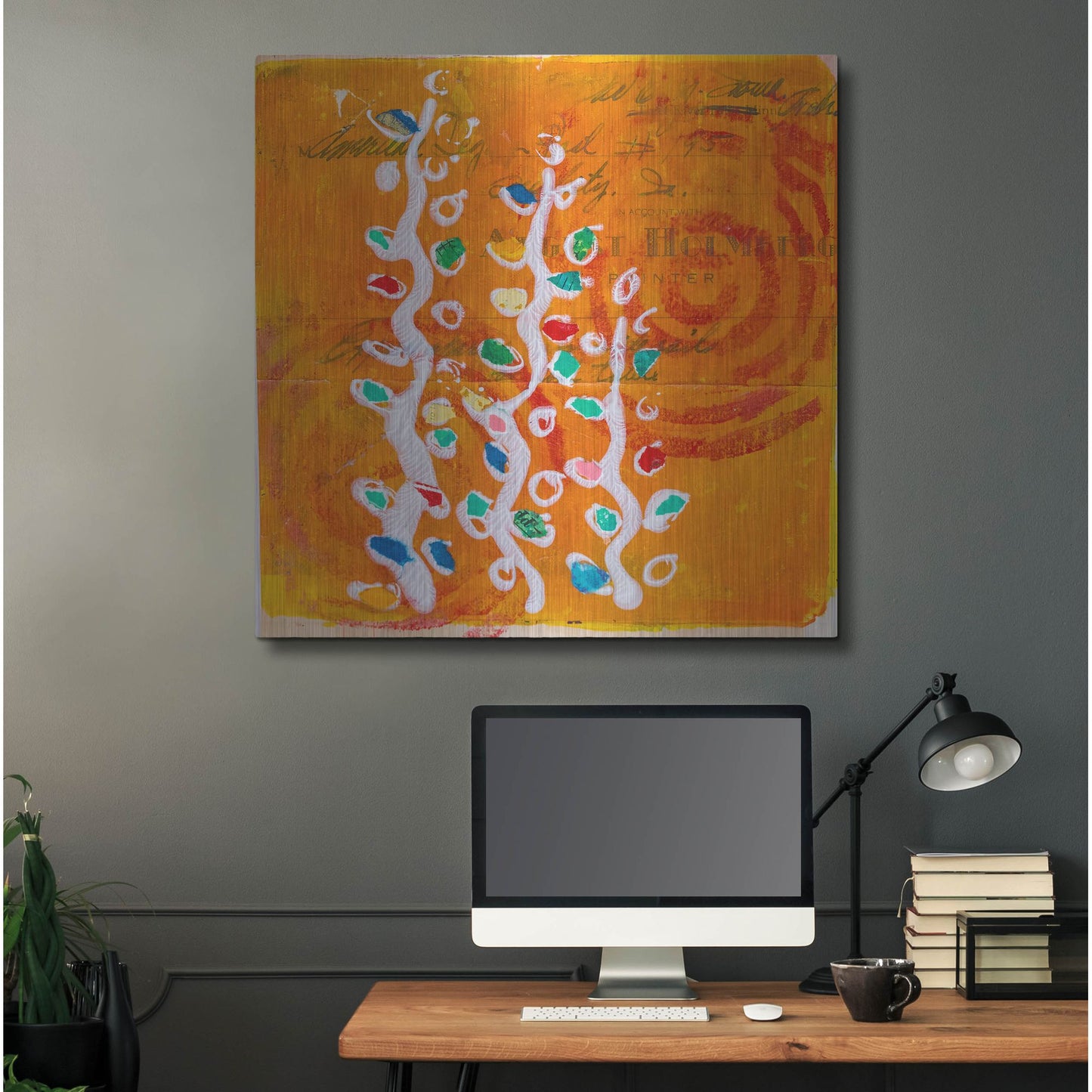 Luxe Metal Art 'Orange Spiral Blooms' by St. Hilaire Elizabeth, Metal Wall Art,36x36