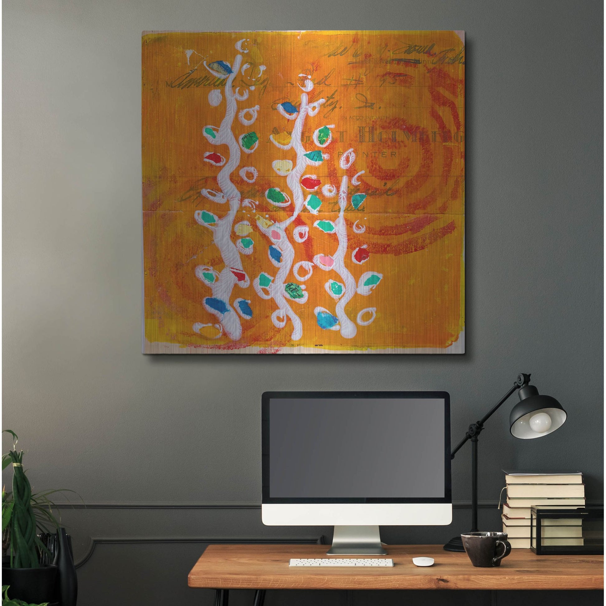 Luxe Metal Art 'Orange Spiral Blooms' by St. Hilaire Elizabeth, Metal Wall Art,36x36