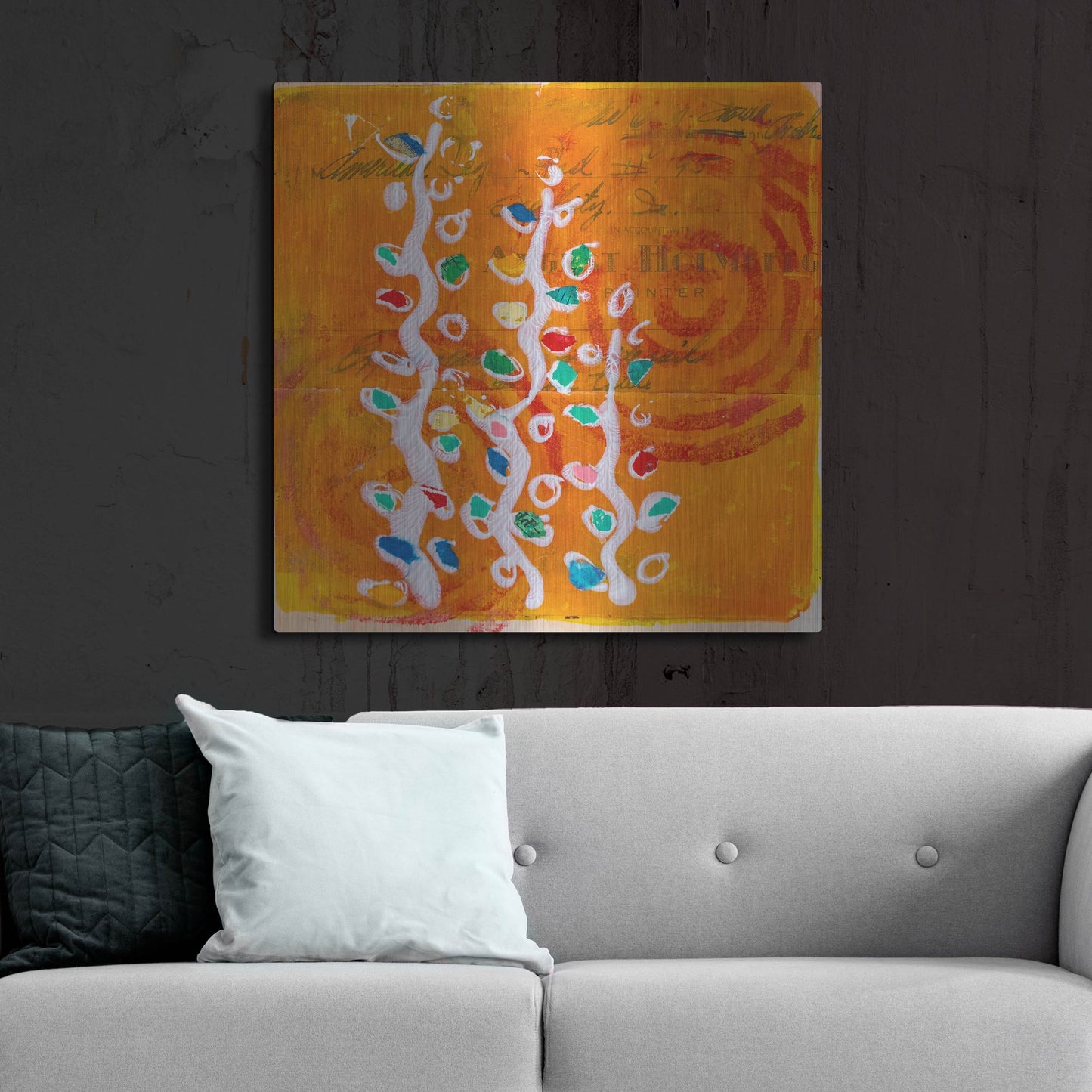 Luxe Metal Art 'Orange Spiral Blooms' by St. Hilaire Elizabeth, Metal Wall Art,36x36