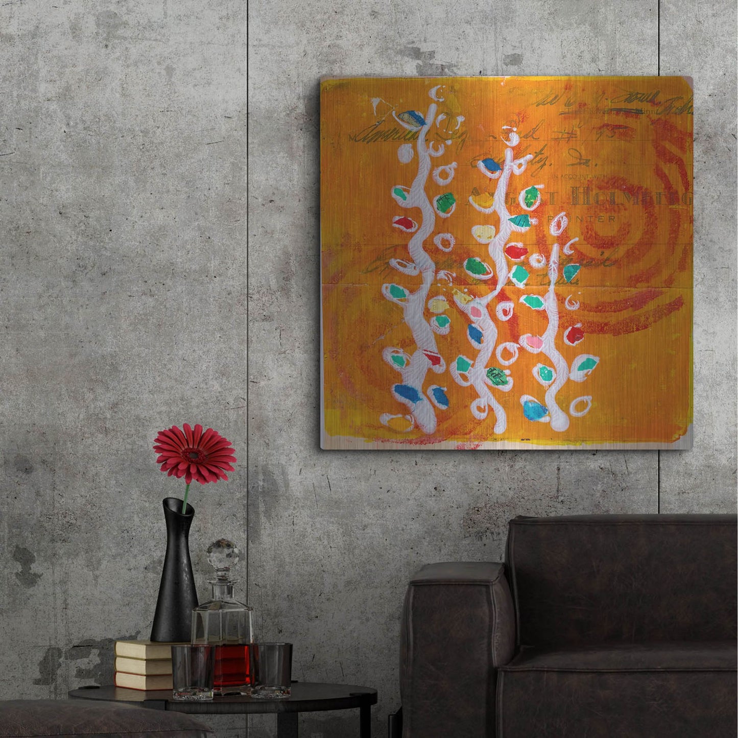 Luxe Metal Art 'Orange Spiral Blooms' by St. Hilaire Elizabeth, Metal Wall Art,36x36