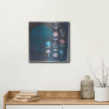 Luxe Metal Art 'Spiral Blooms Blue' by St. Hilaire Elizabeth, Metal Wall Art,12x12