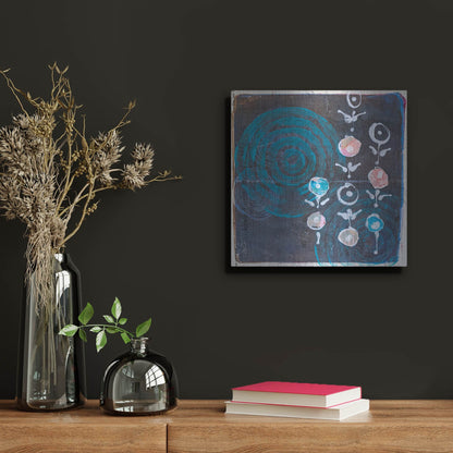 Luxe Metal Art 'Spiral Blooms Blue' by St. Hilaire Elizabeth, Metal Wall Art,12x12