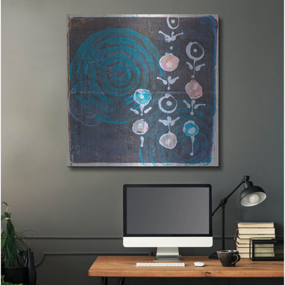 Luxe Metal Art 'Spiral Blooms Blue' by St. Hilaire Elizabeth, Metal Wall Art,36x36