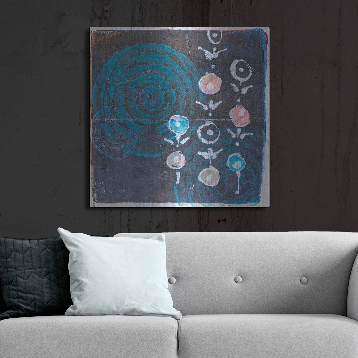 Luxe Metal Art 'Spiral Blooms Blue' by St. Hilaire Elizabeth, Metal Wall Art,36x36