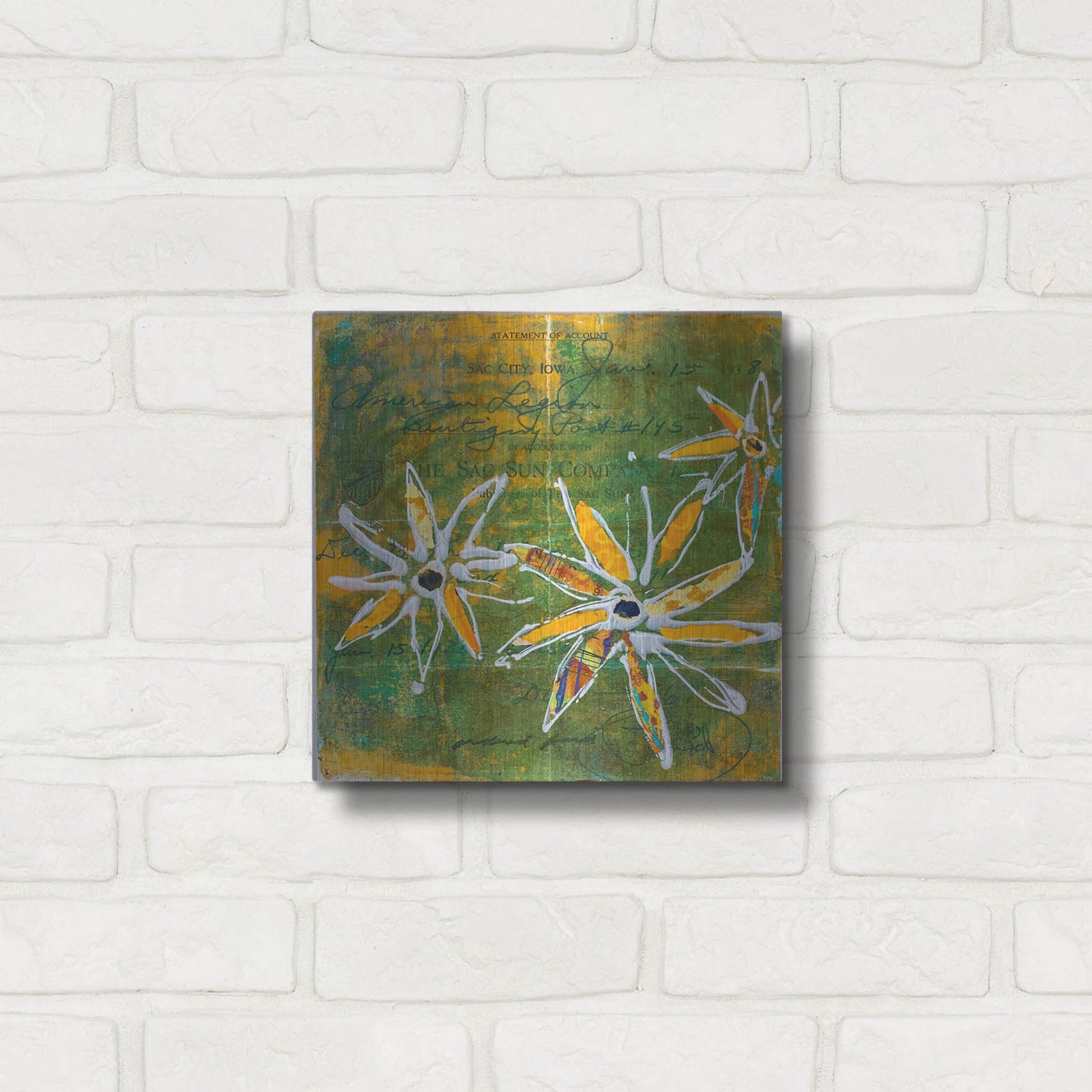 Luxe Metal Art 'Lime Blooms' by St. Hilaire Elizabeth, Metal Wall Art,12x12