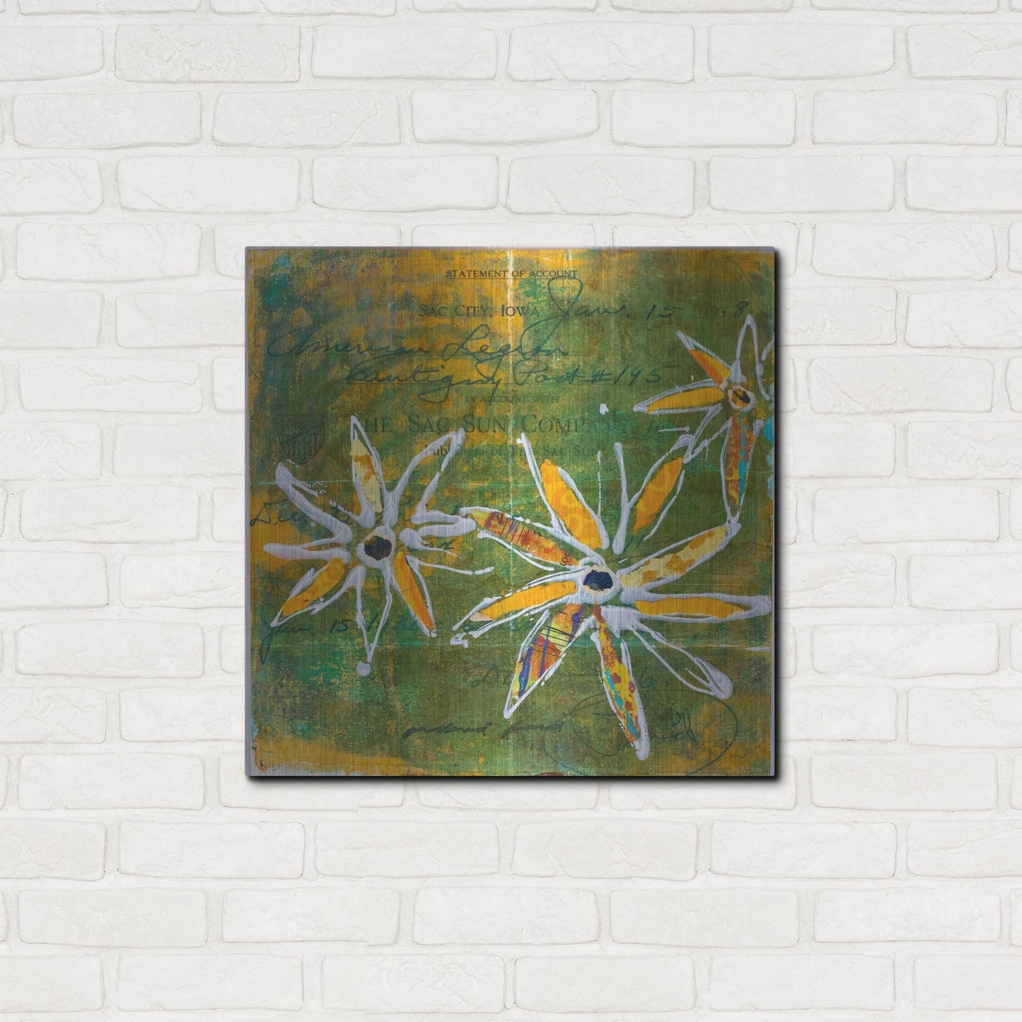 Luxe Metal Art 'Lime Blooms' by St. Hilaire Elizabeth, Metal Wall Art,24x24