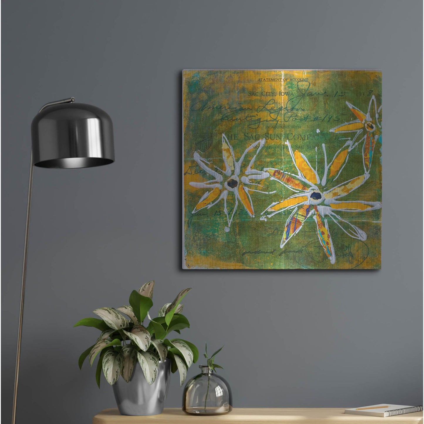 Luxe Metal Art 'Lime Blooms' by St. Hilaire Elizabeth, Metal Wall Art,24x24