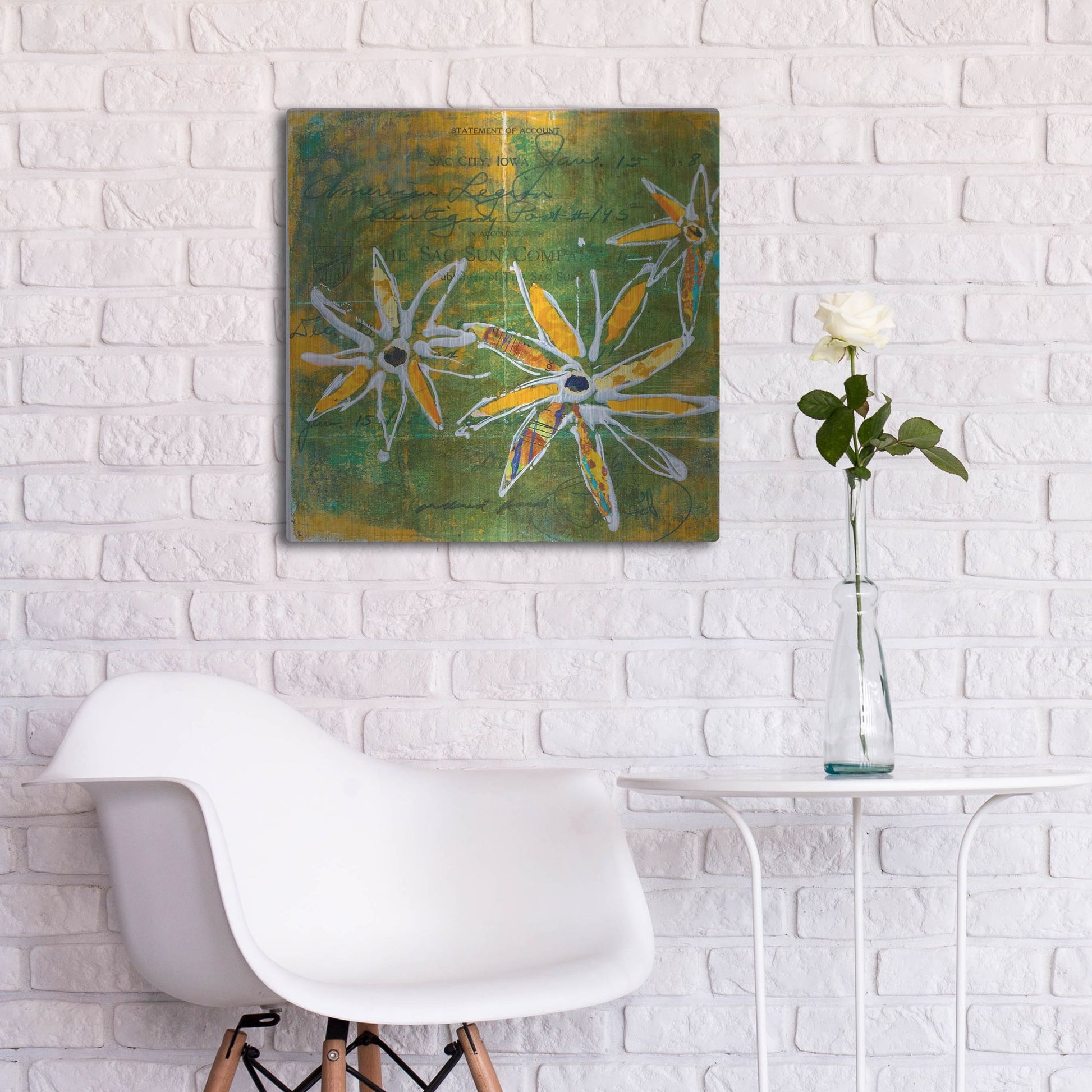 Luxe Metal Art 'Lime Blooms' by St. Hilaire Elizabeth, Metal Wall Art,24x24