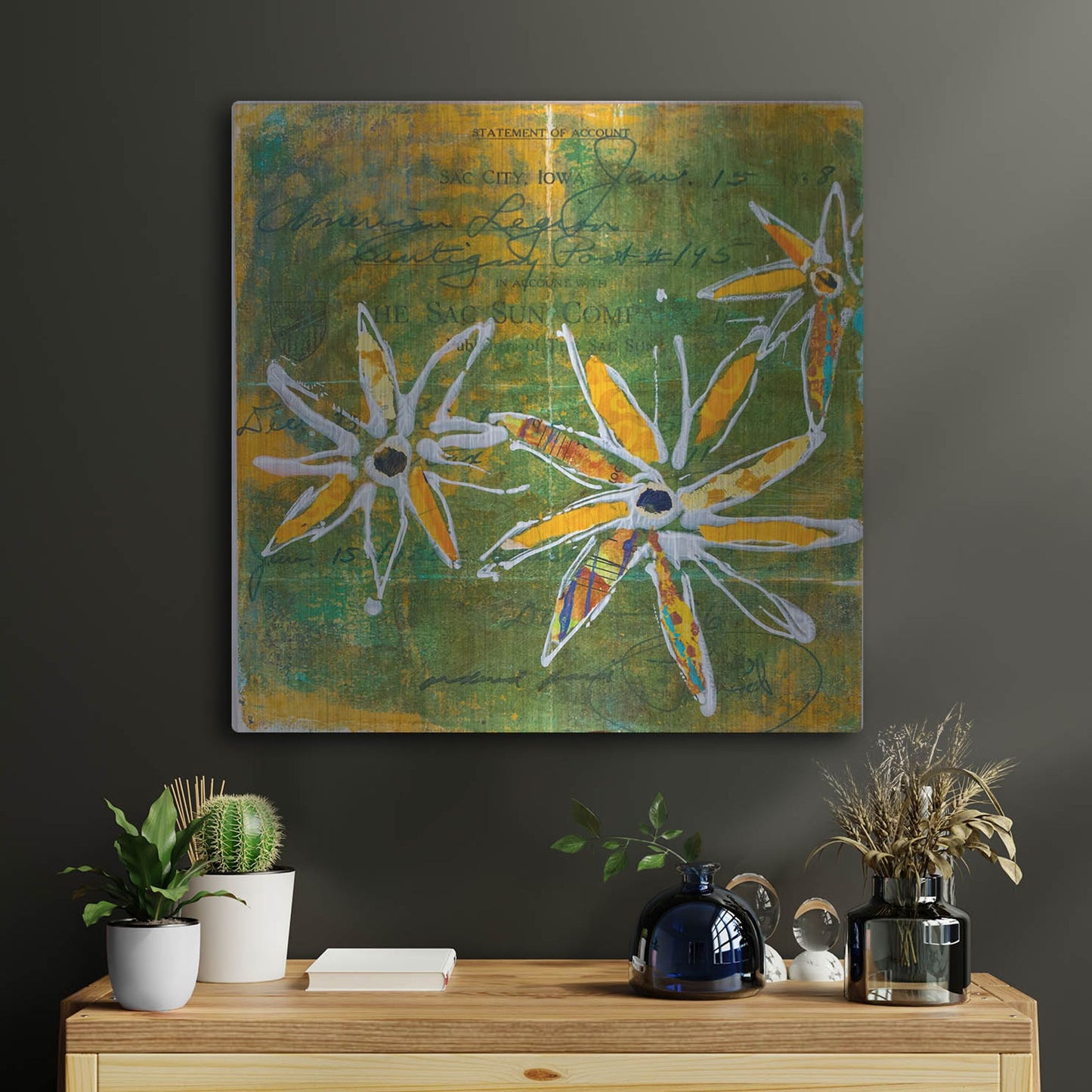 Luxe Metal Art 'Lime Blooms' by St. Hilaire Elizabeth, Metal Wall Art,24x24