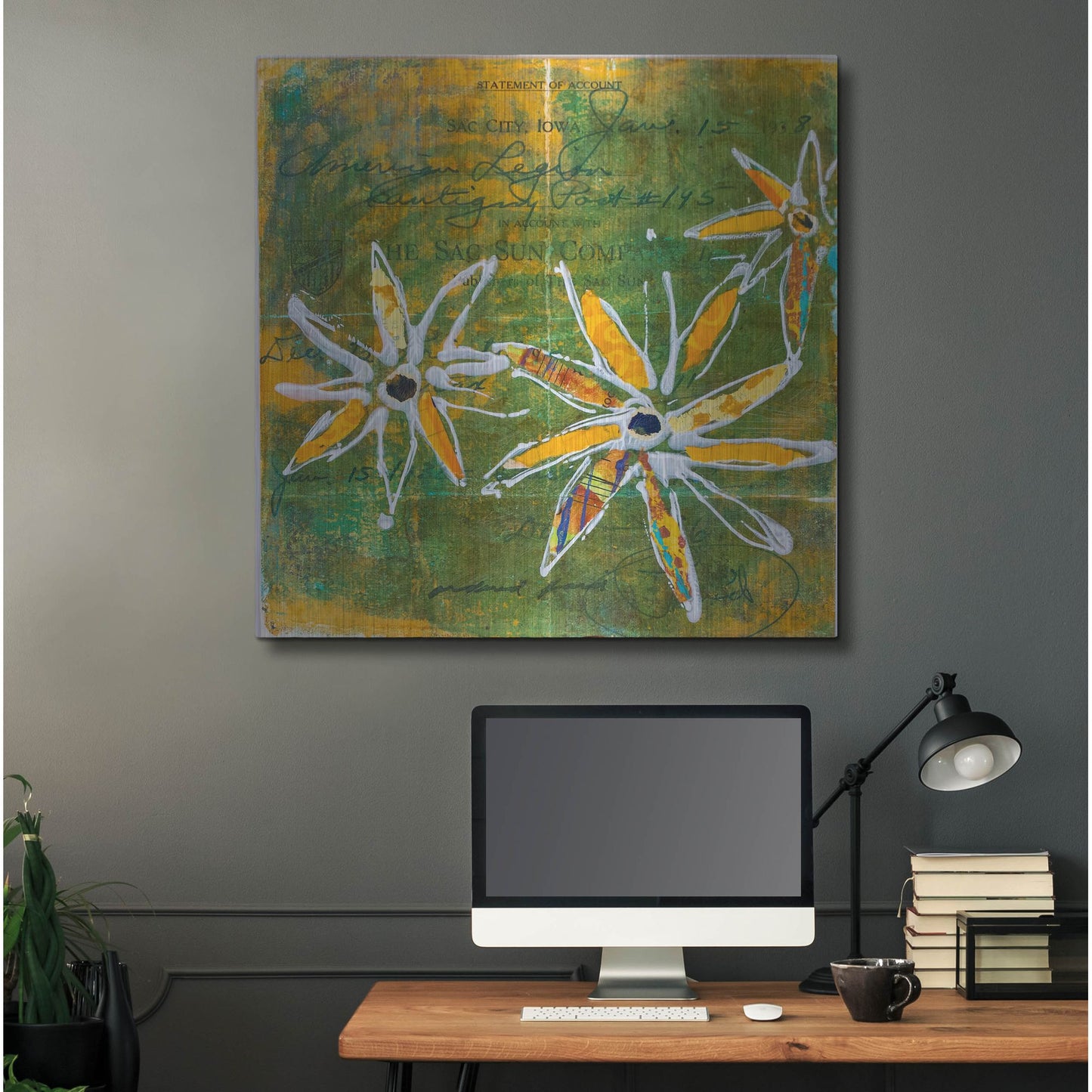 Luxe Metal Art 'Lime Blooms' by St. Hilaire Elizabeth, Metal Wall Art,36x36