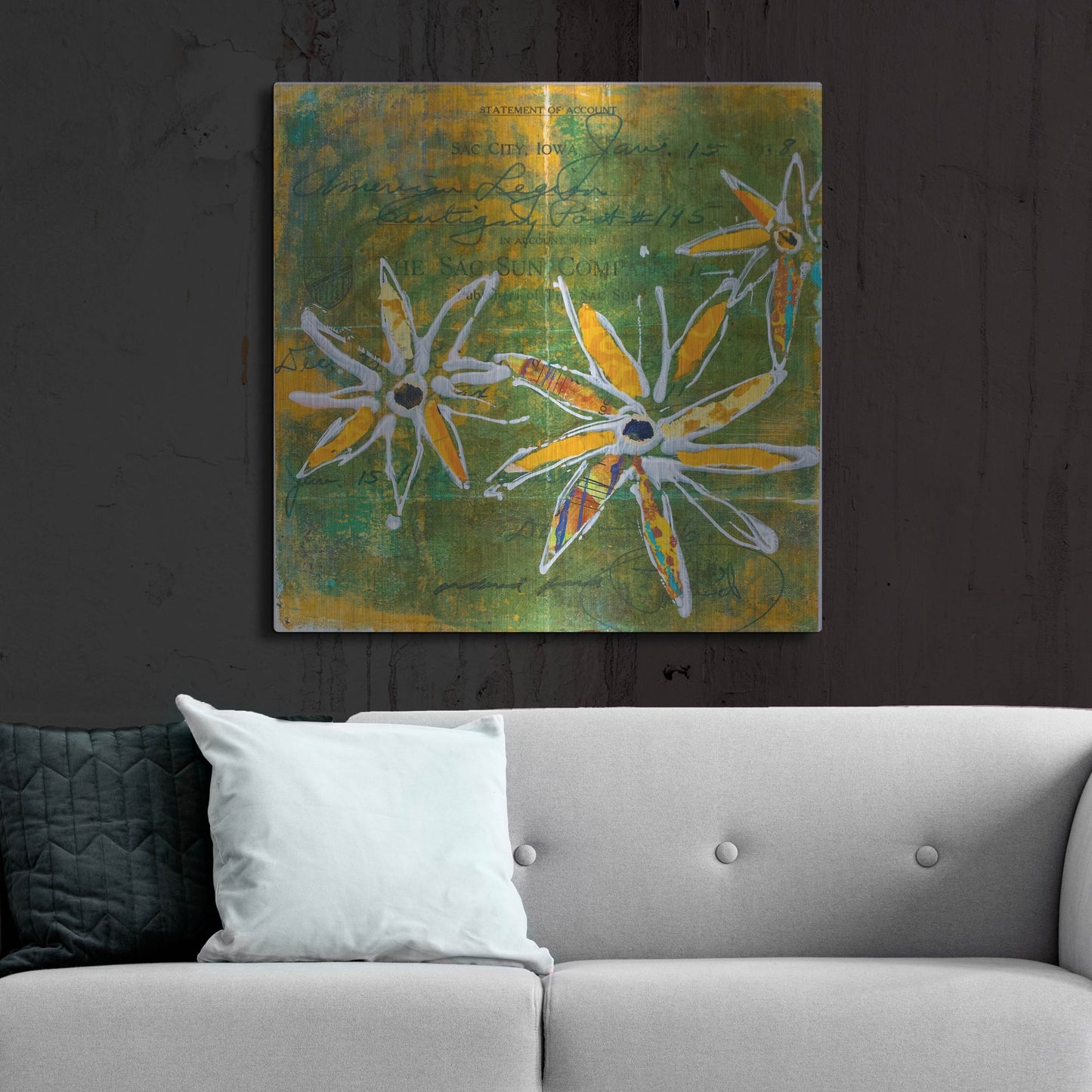 Luxe Metal Art 'Lime Blooms' by St. Hilaire Elizabeth, Metal Wall Art,36x36