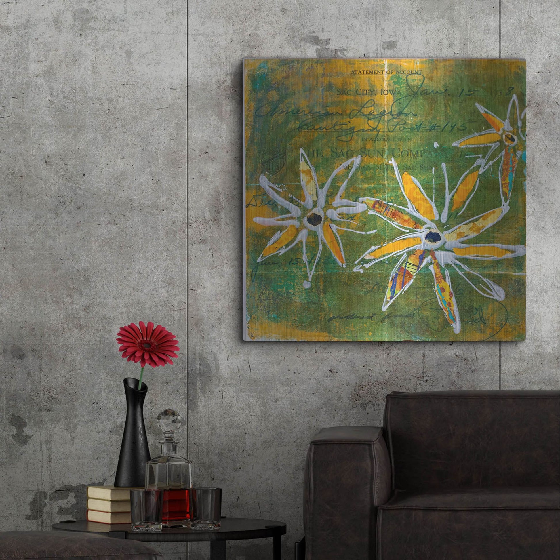 Luxe Metal Art 'Lime Blooms' by St. Hilaire Elizabeth, Metal Wall Art,36x36