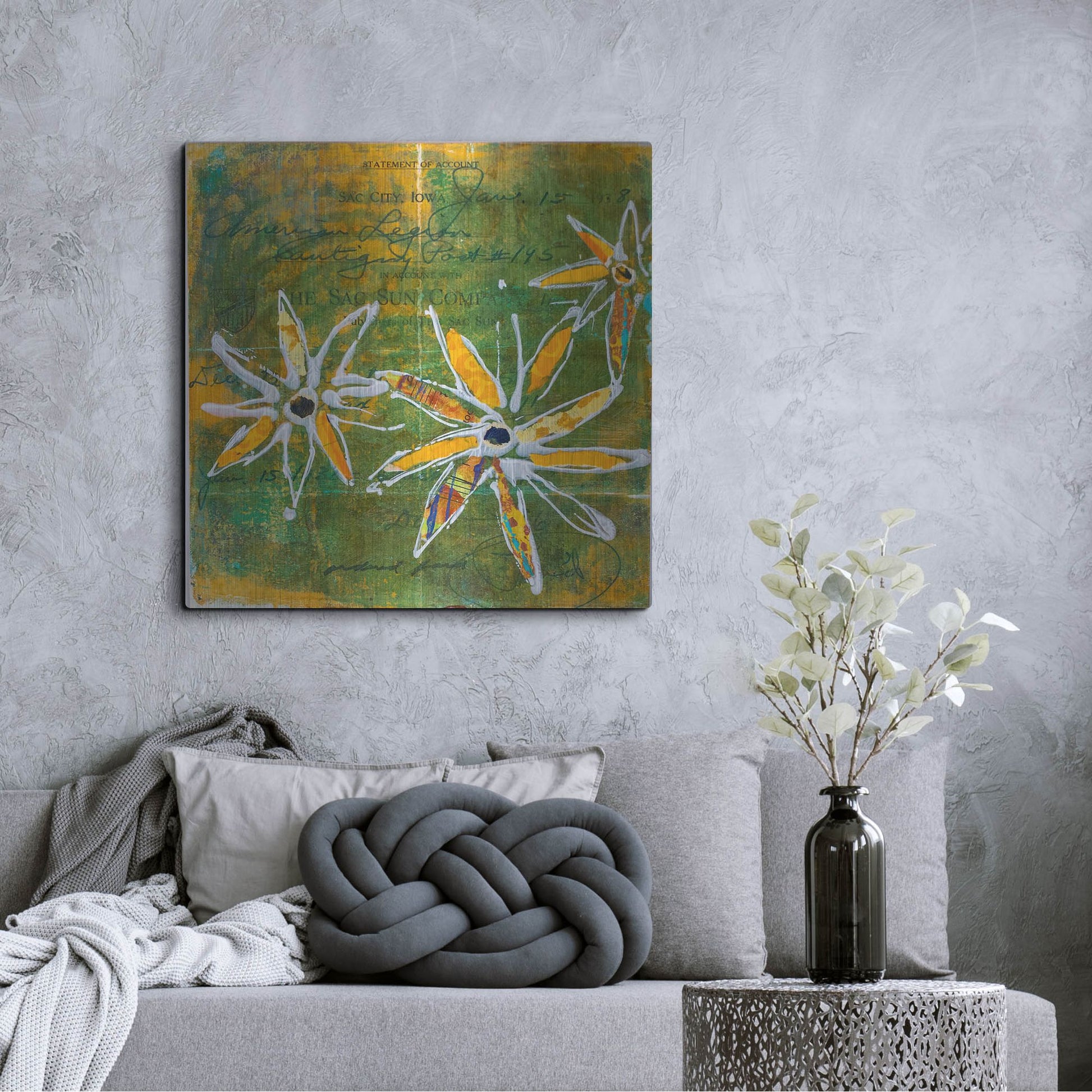 Luxe Metal Art 'Lime Blooms' by St. Hilaire Elizabeth, Metal Wall Art,36x36