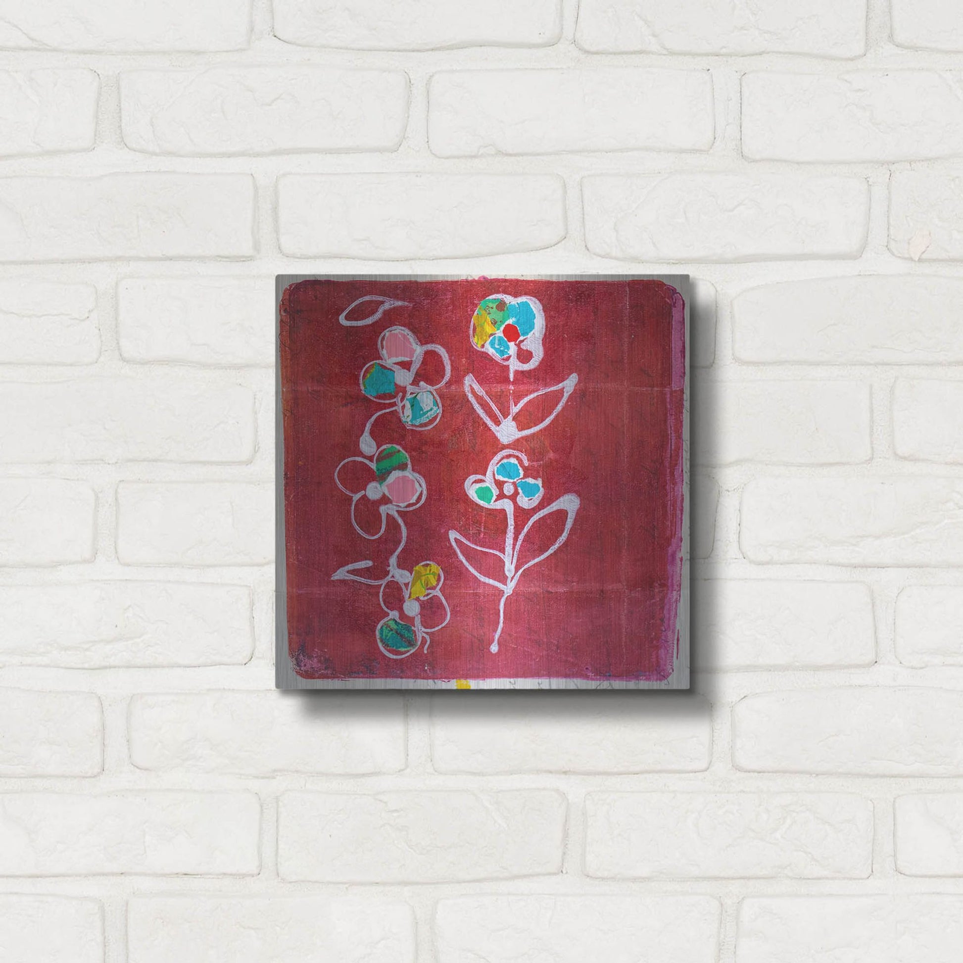 Luxe Metal Art 'Hot Pink Blooms' by St. Hilaire Elizabeth, Metal Wall Art,12x12