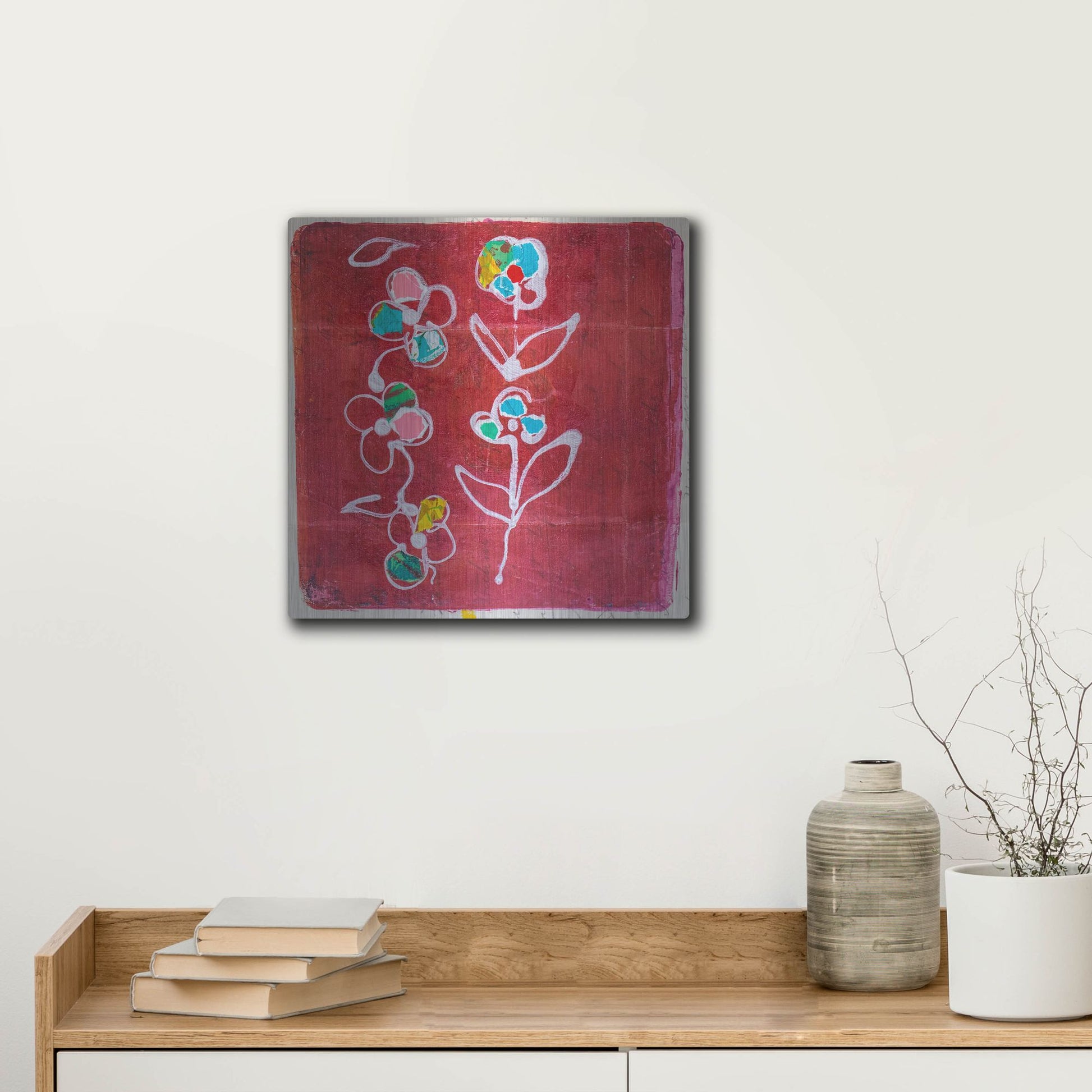 Luxe Metal Art 'Hot Pink Blooms' by St. Hilaire Elizabeth, Metal Wall Art,12x12