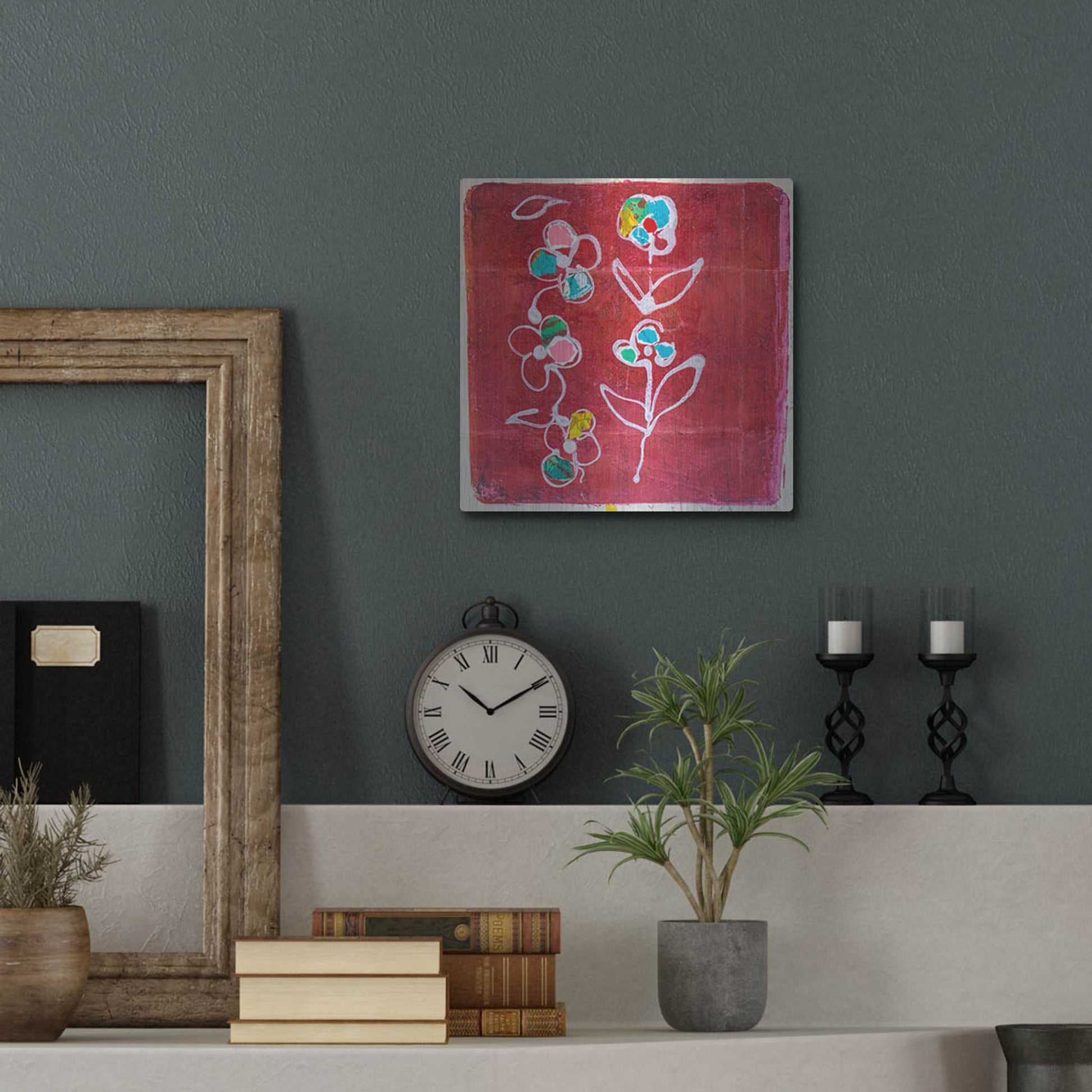 Luxe Metal Art 'Hot Pink Blooms' by St. Hilaire Elizabeth, Metal Wall Art,12x12