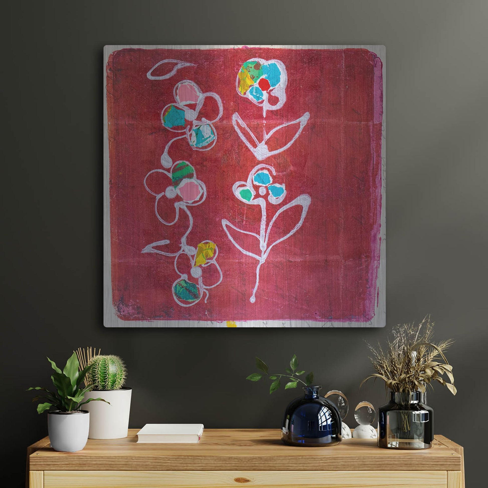 Luxe Metal Art 'Hot Pink Blooms' by St. Hilaire Elizabeth, Metal Wall Art,24x24