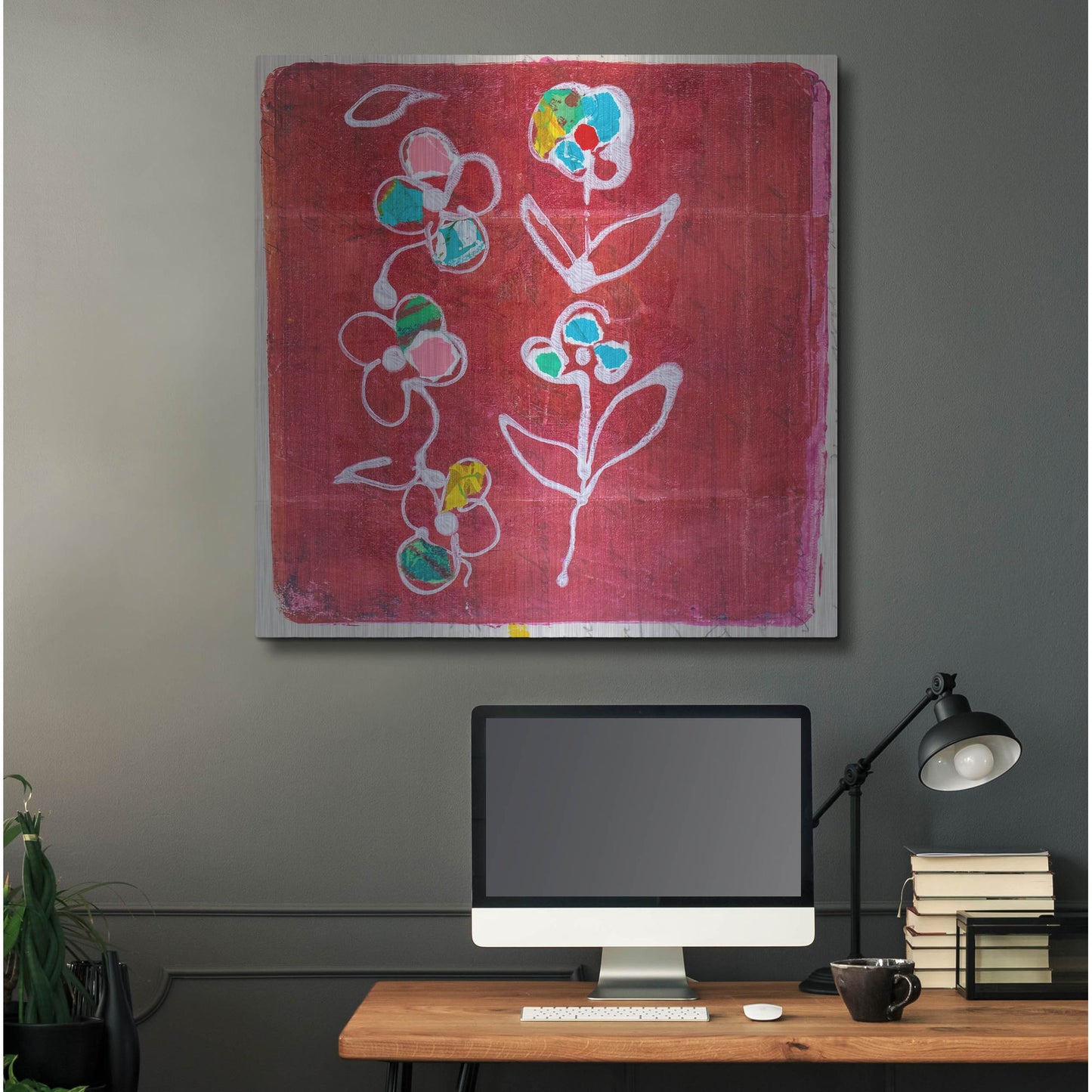 Luxe Metal Art 'Hot Pink Blooms' by St. Hilaire Elizabeth, Metal Wall Art,36x36