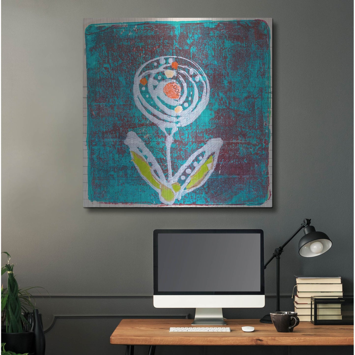 Luxe Metal Art 'Teal Blooms' by St. Hilaire Elizabeth, Metal Wall Art,36x36