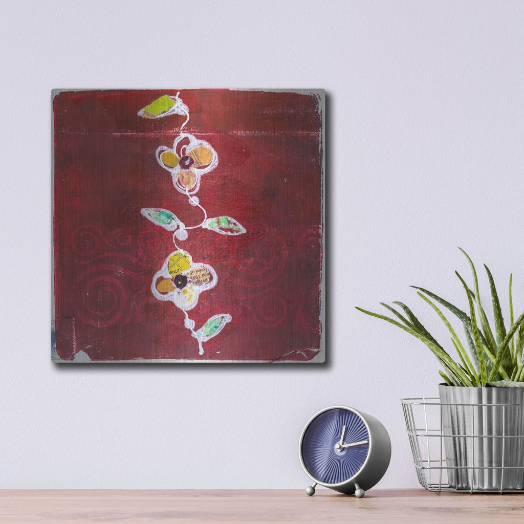 Luxe Metal Art 'Red Blooms' by St. Hilaire Elizabeth, Metal Wall Art,12x12