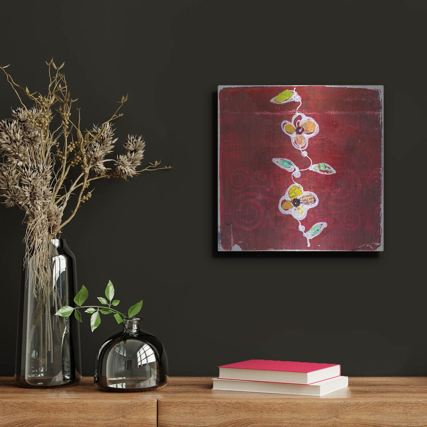 Luxe Metal Art 'Red Blooms' by St. Hilaire Elizabeth, Metal Wall Art,12x12