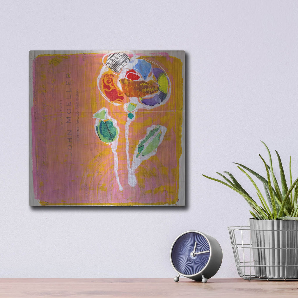 Luxe Metal Art 'Pink Blooms' by St. Hilaire Elizabeth, Metal Wall Art,12x12