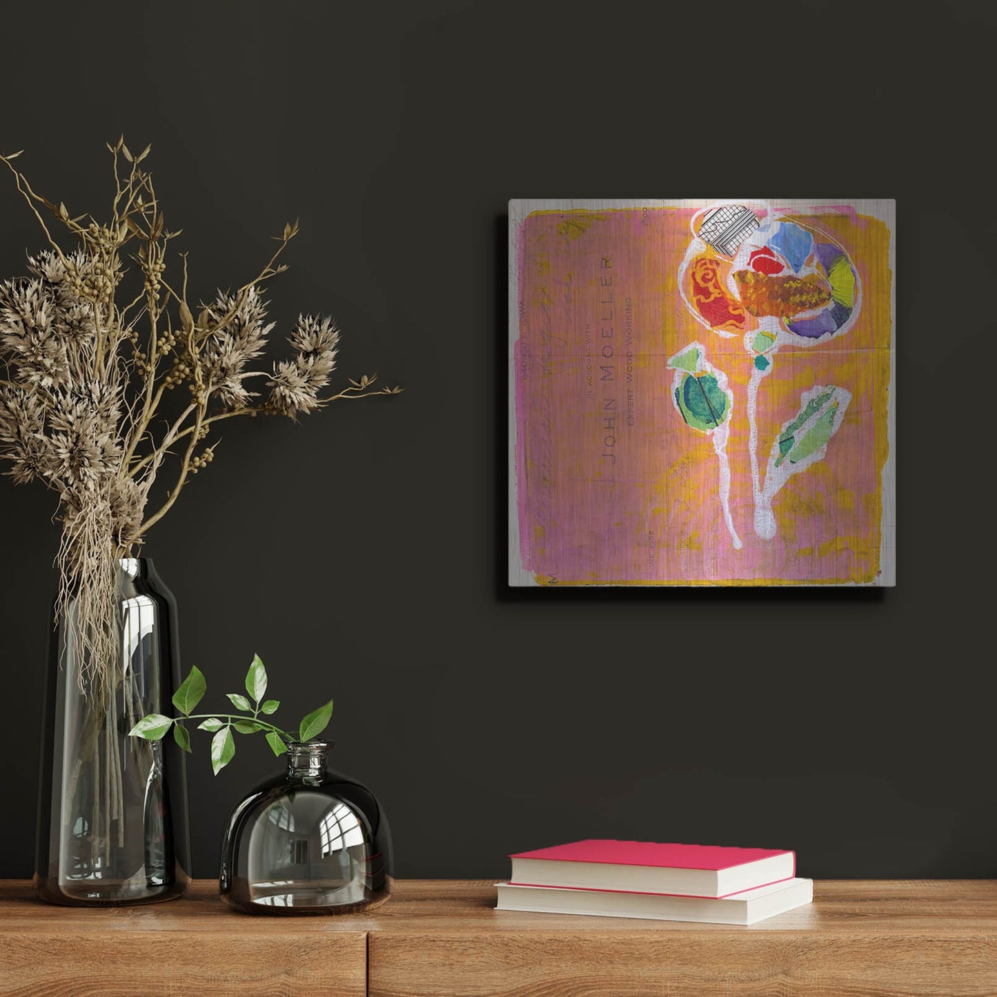 Luxe Metal Art 'Pink Blooms' by St. Hilaire Elizabeth, Metal Wall Art,12x12