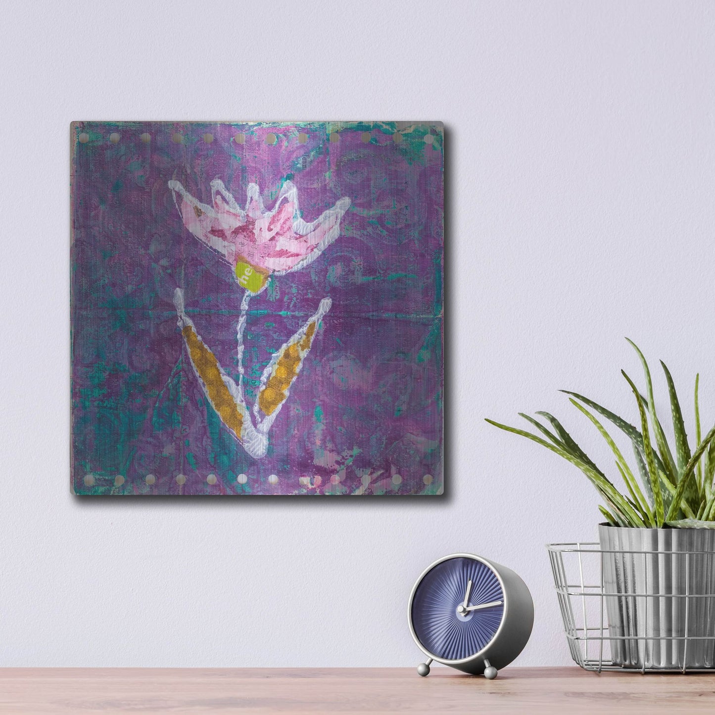 Luxe Metal Art 'Violet Tulip' by St. Hilaire Elizabeth, Metal Wall Art,12x12