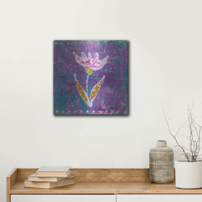 Luxe Metal Art 'Violet Tulip' by St. Hilaire Elizabeth, Metal Wall Art,12x12