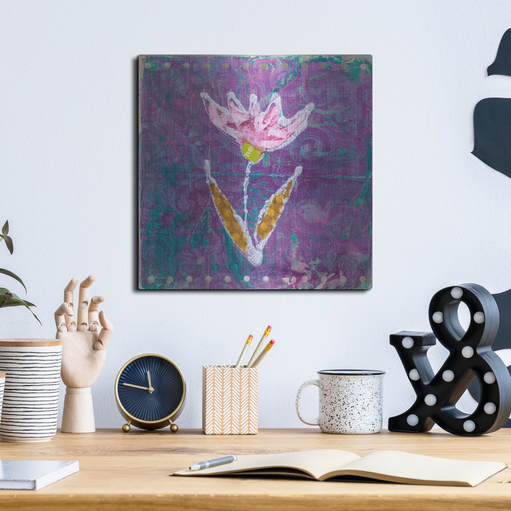 Luxe Metal Art 'Violet Tulip' by St. Hilaire Elizabeth, Metal Wall Art,12x12