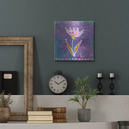 Luxe Metal Art 'Violet Tulip' by St. Hilaire Elizabeth, Metal Wall Art,12x12