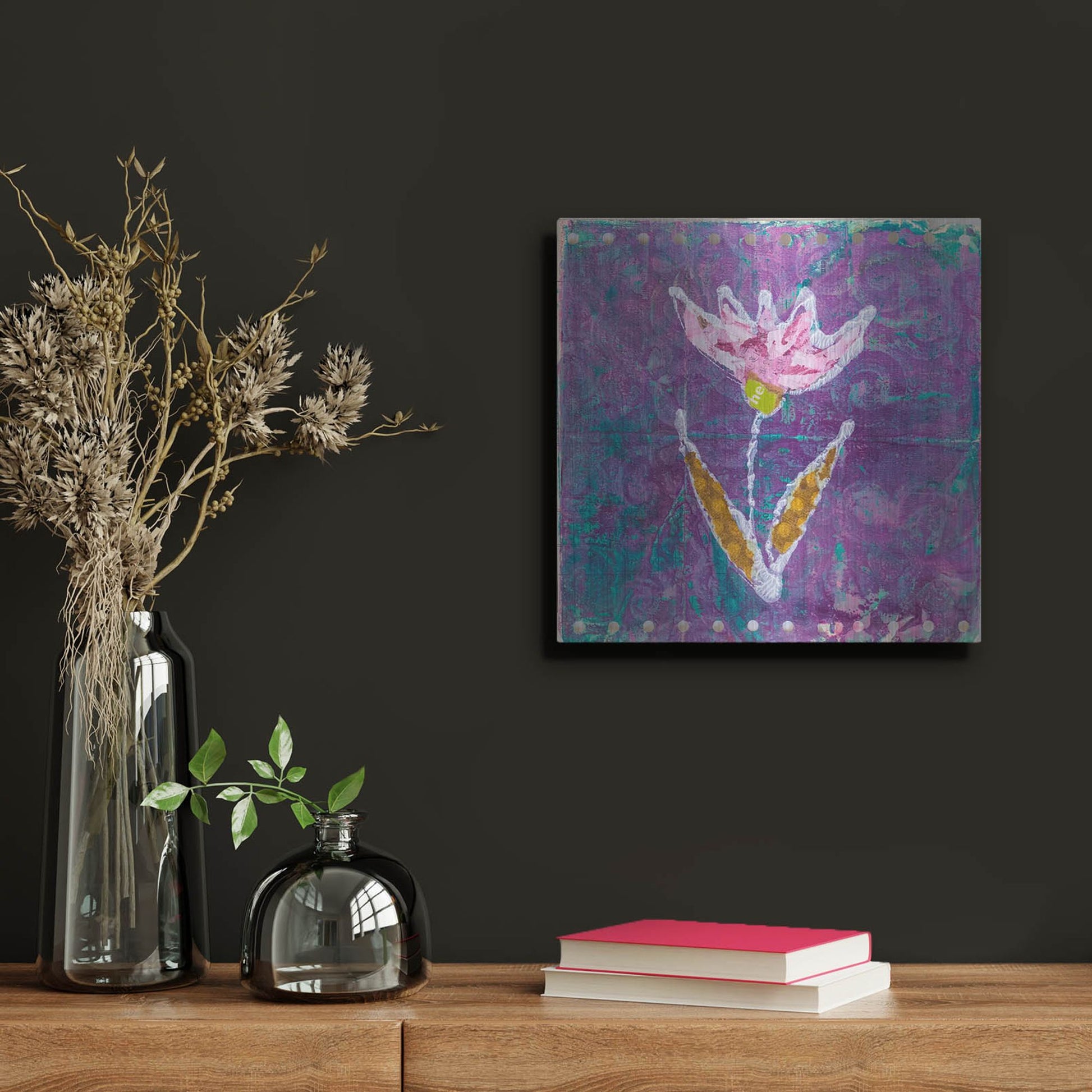 Luxe Metal Art 'Violet Tulip' by St. Hilaire Elizabeth, Metal Wall Art,12x12