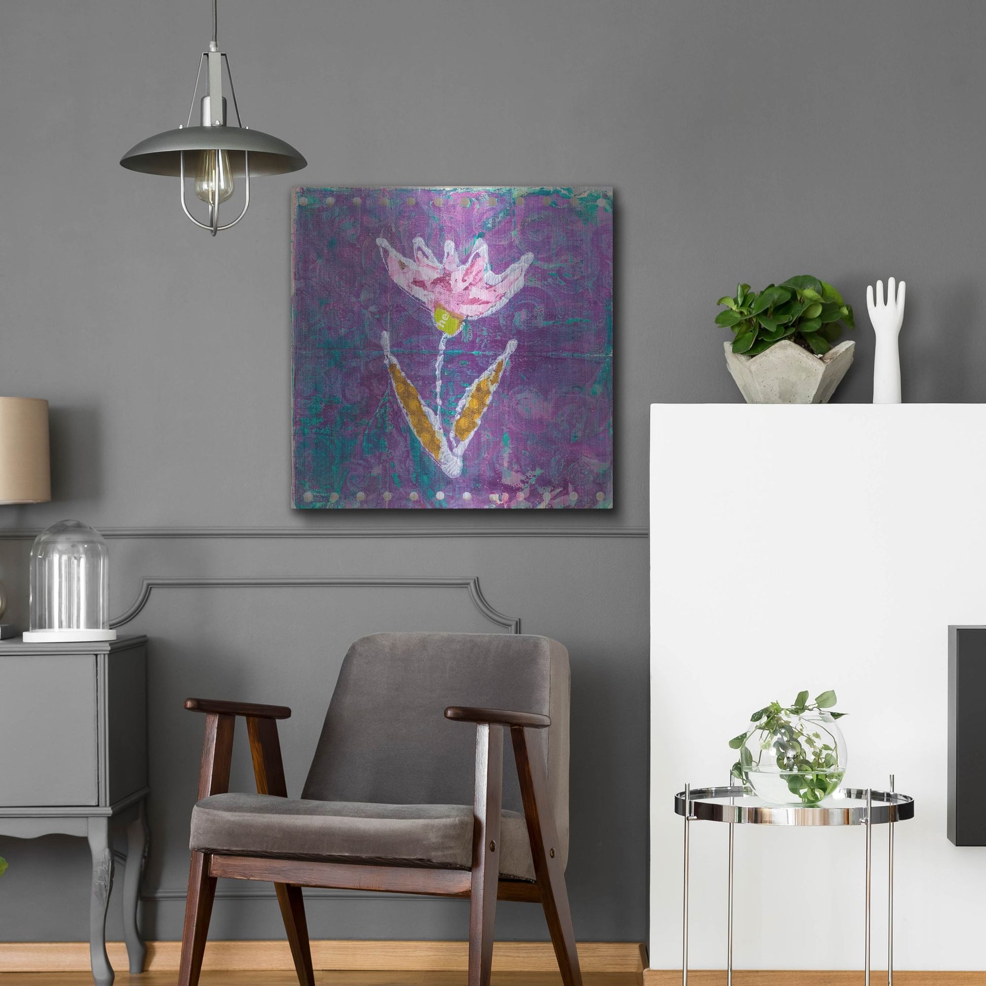 Luxe Metal Art 'Violet Tulip' by St. Hilaire Elizabeth, Metal Wall Art,24x24