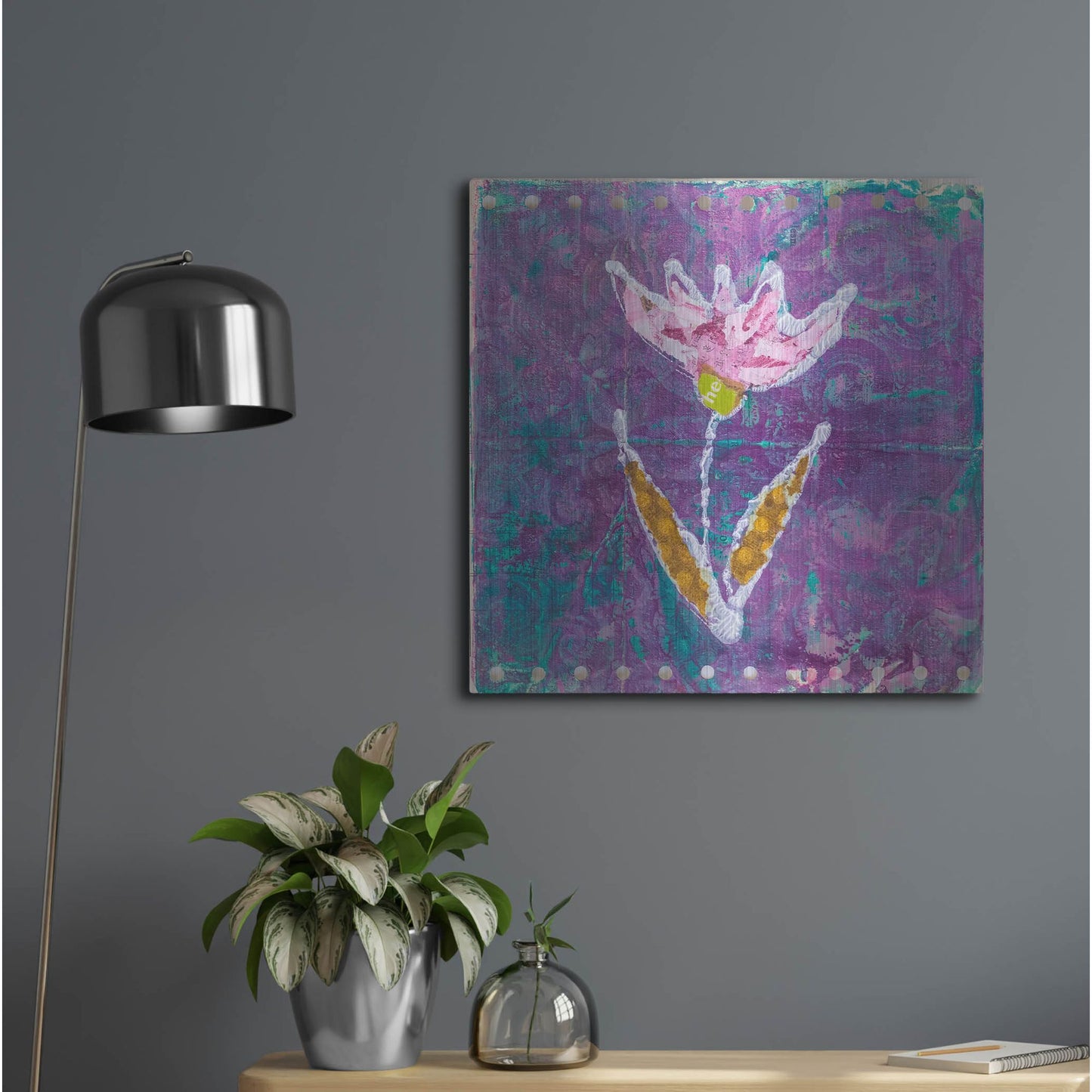 Luxe Metal Art 'Violet Tulip' by St. Hilaire Elizabeth, Metal Wall Art,24x24