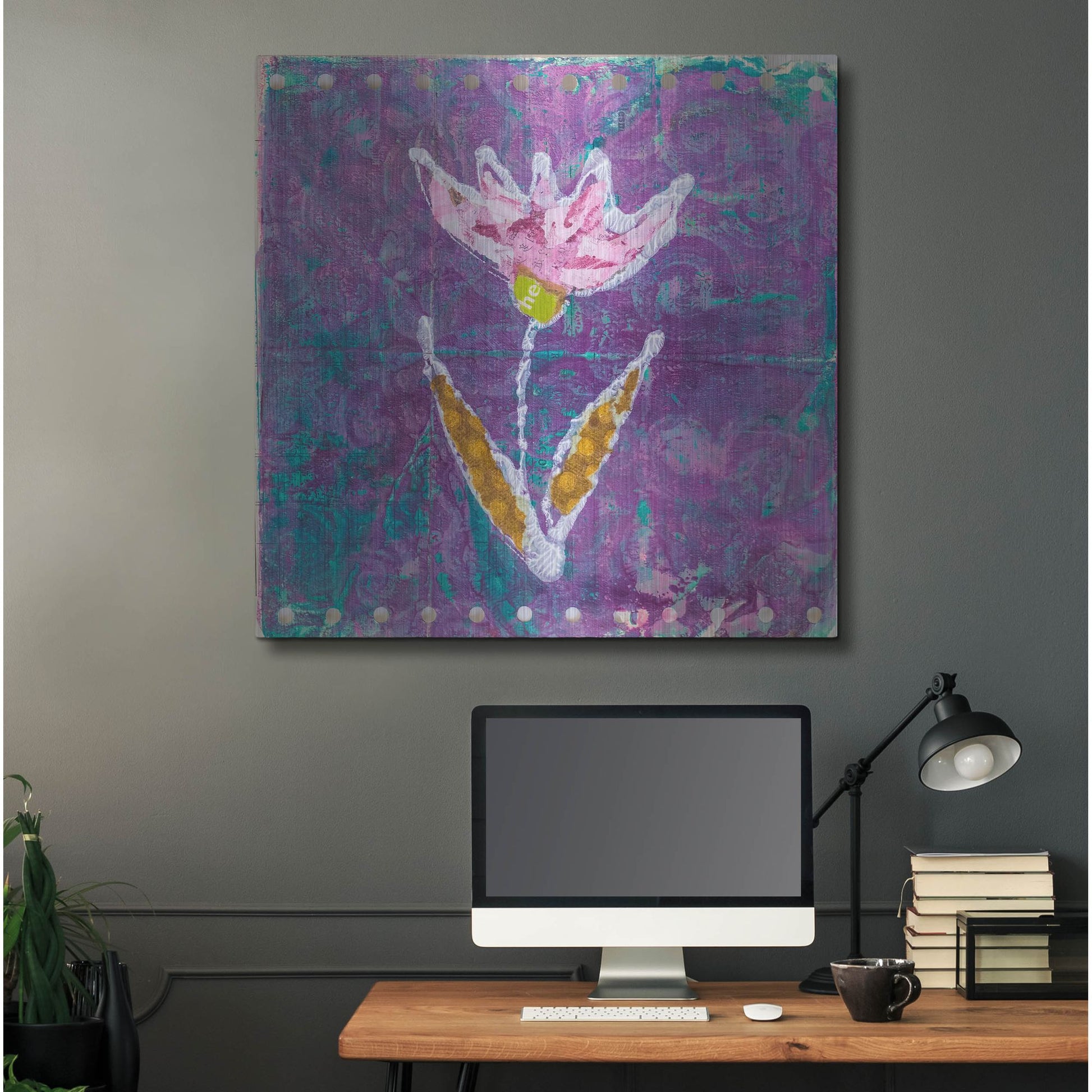 Luxe Metal Art 'Violet Tulip' by St. Hilaire Elizabeth, Metal Wall Art,36x36