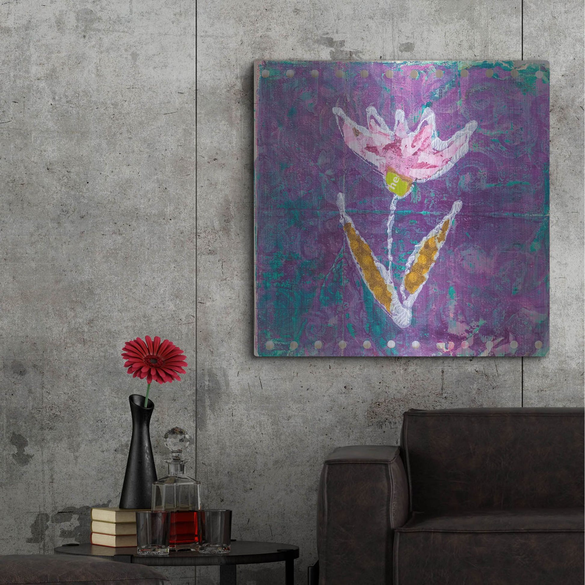 Luxe Metal Art 'Violet Tulip' by St. Hilaire Elizabeth, Metal Wall Art,36x36