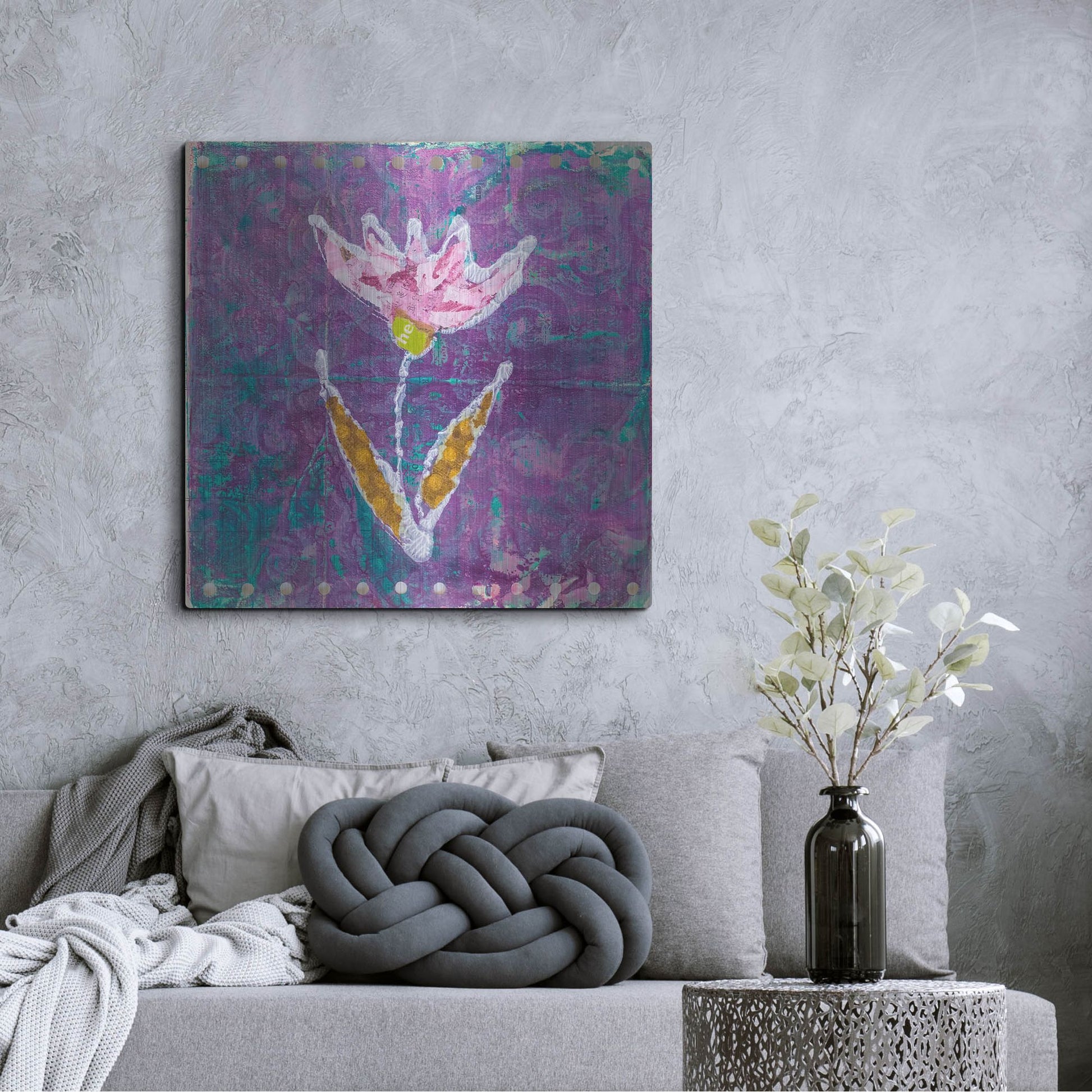 Luxe Metal Art 'Violet Tulip' by St. Hilaire Elizabeth, Metal Wall Art,36x36