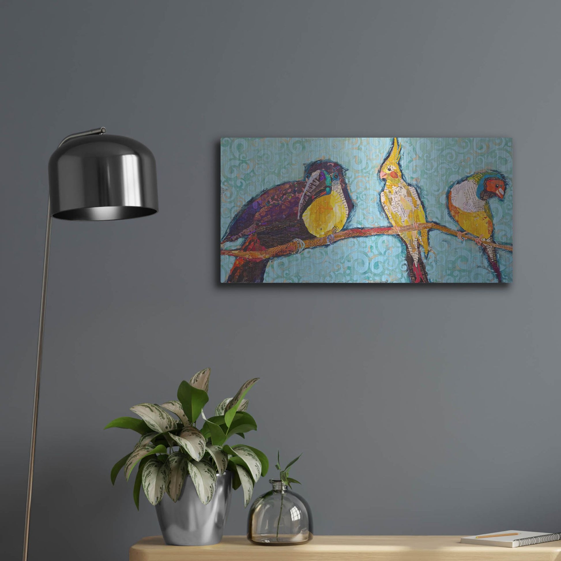 Luxe Metal Art 'Birds on a Wire' by St. Hilaire Elizabeth, Metal Wall Art,24x12