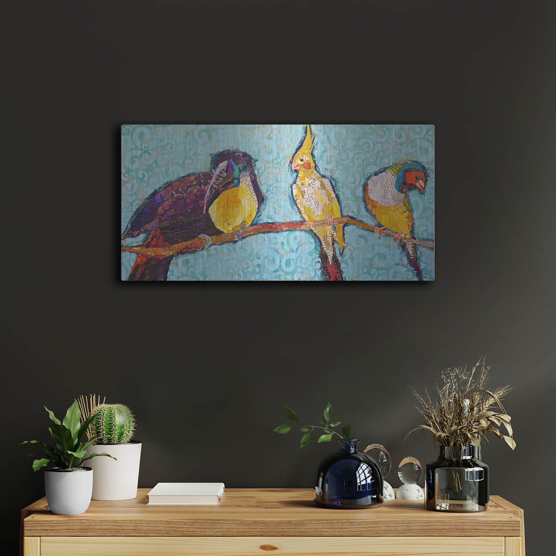 Luxe Metal Art 'Birds on a Wire' by St. Hilaire Elizabeth, Metal Wall Art,24x12