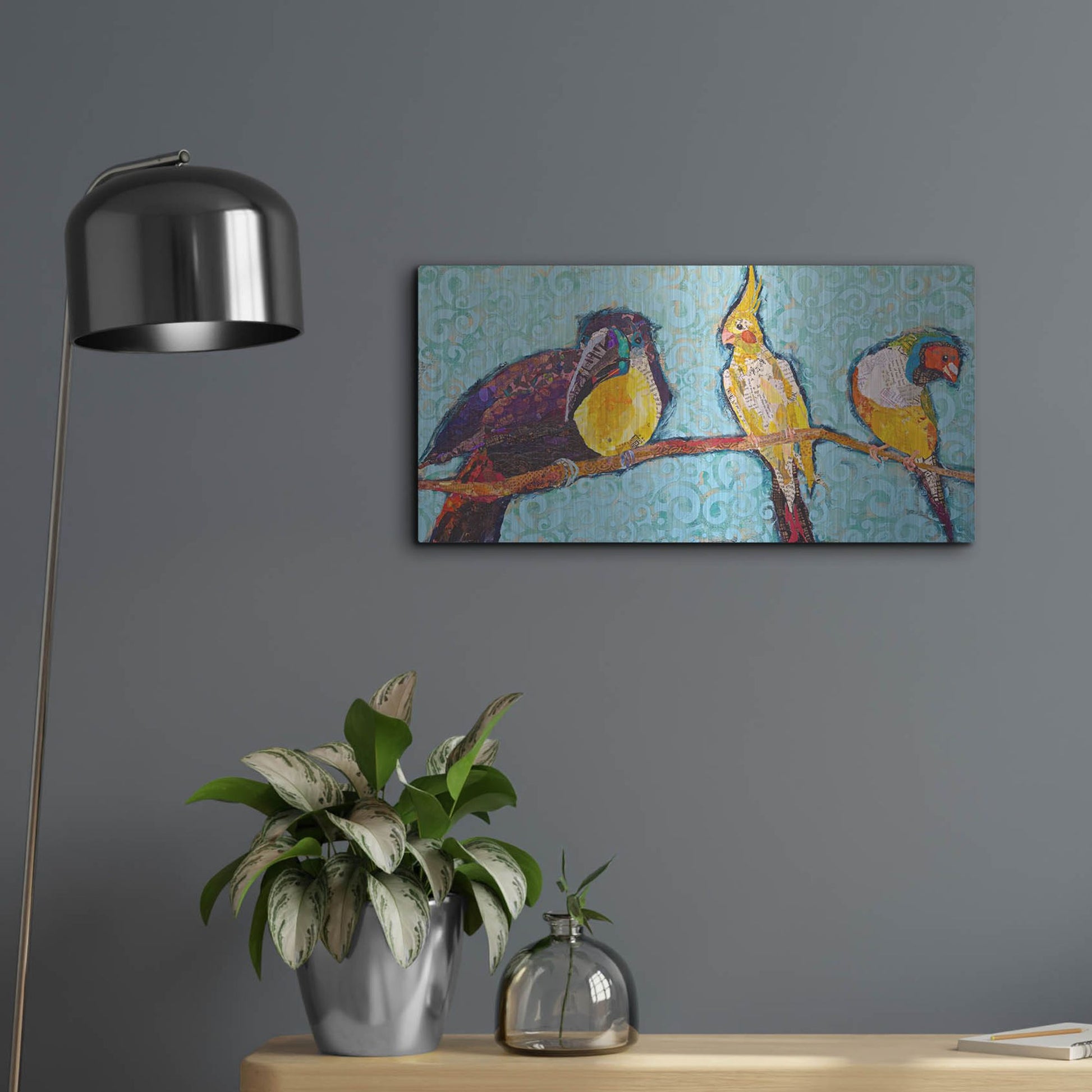 Luxe Metal Art 'Birds on a Wire' by St. Hilaire Elizabeth, Metal Wall Art,24x12