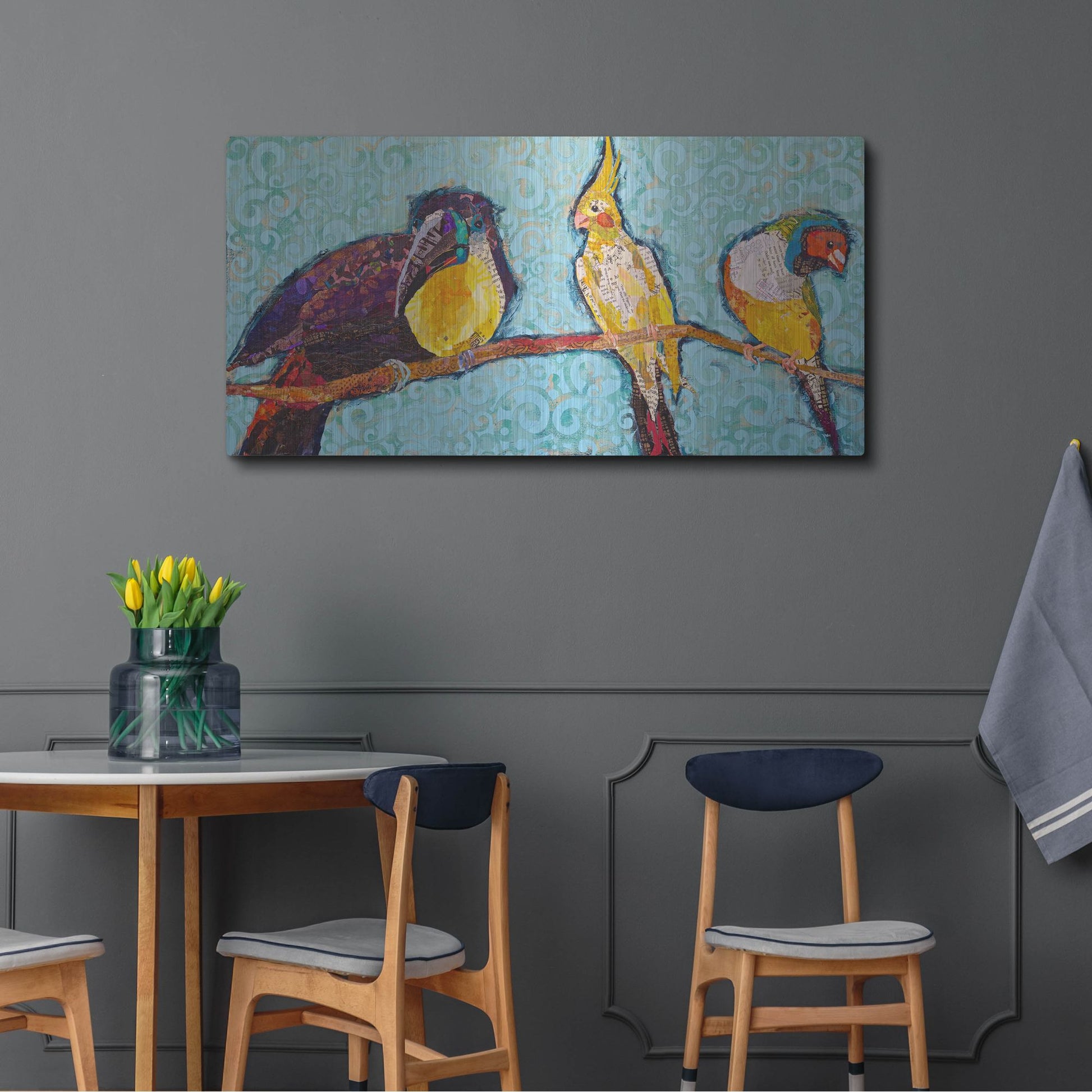 Luxe Metal Art 'Birds on a Wire' by St. Hilaire Elizabeth, Metal Wall Art,48x24