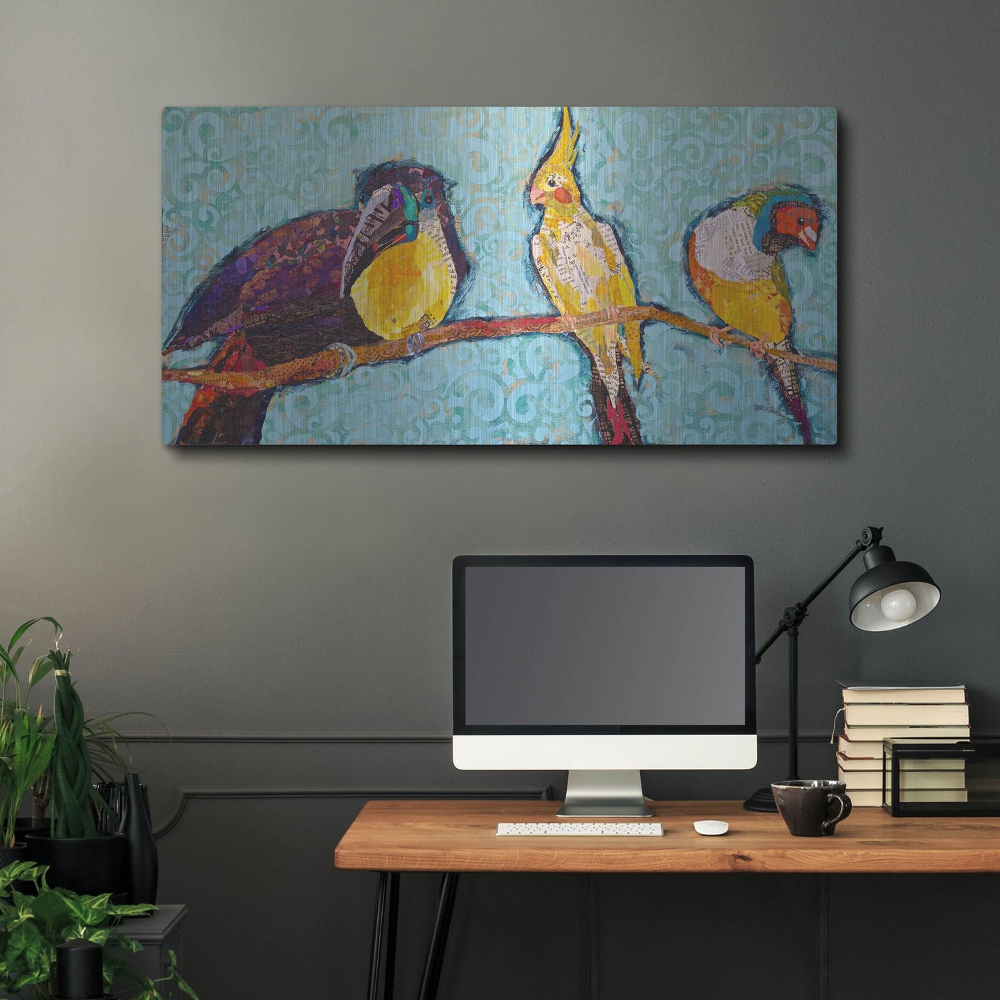 Luxe Metal Art 'Birds on a Wire' by St. Hilaire Elizabeth, Metal Wall Art,48x24