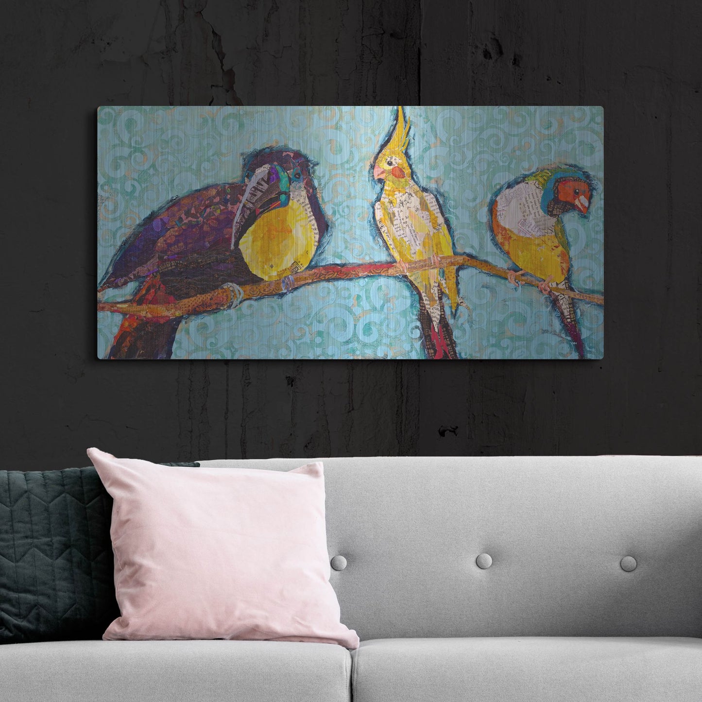 Luxe Metal Art 'Birds on a Wire' by St. Hilaire Elizabeth, Metal Wall Art,48x24