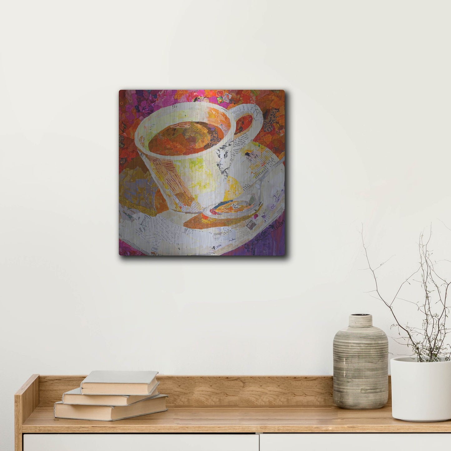 Luxe Metal Art 'Cafe au Lait' by St. Hilaire Elizabeth, Metal Wall Art,12x12