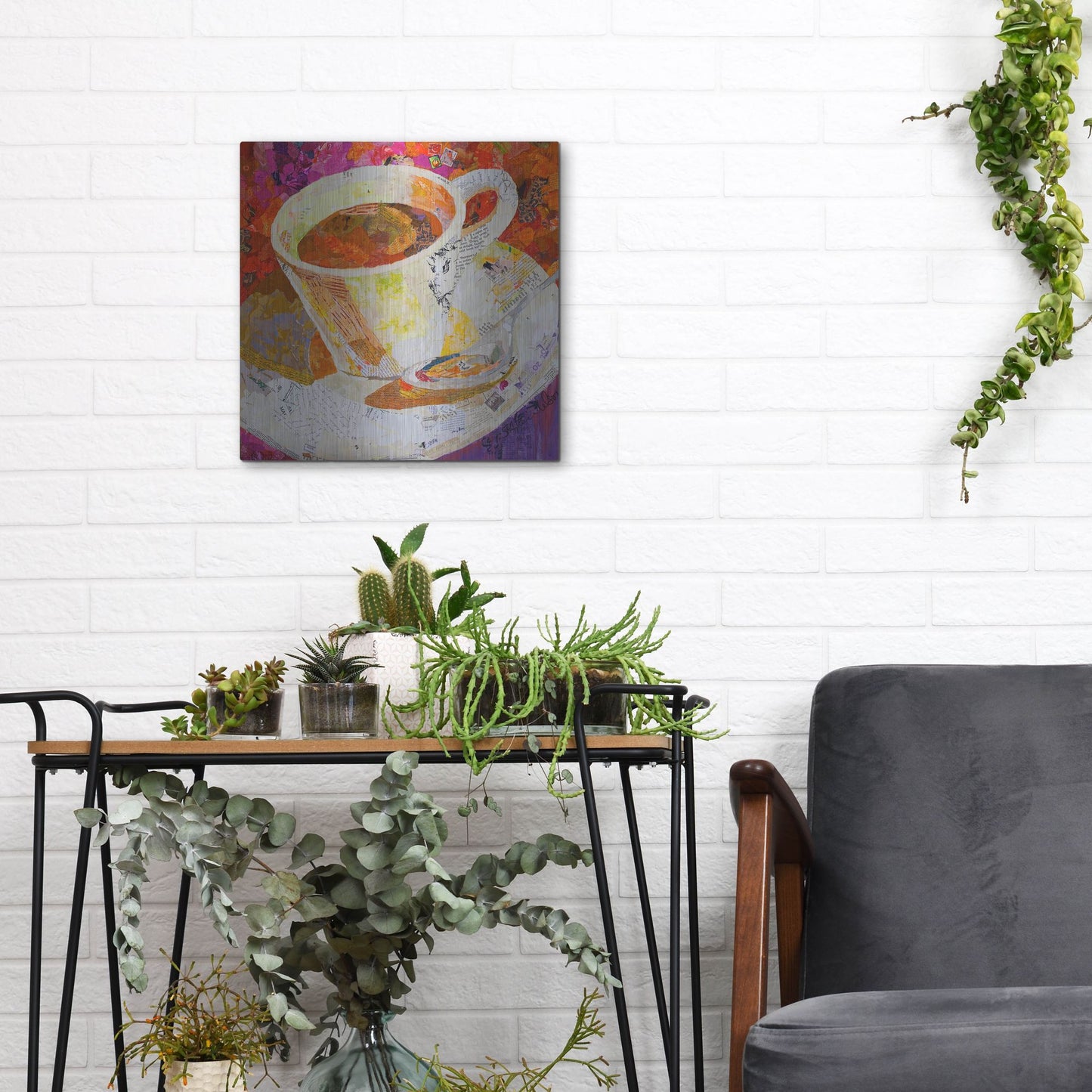 Luxe Metal Art 'Cafe au Lait' by St. Hilaire Elizabeth, Metal Wall Art,12x12