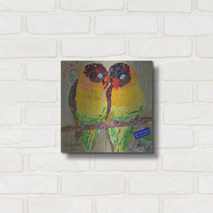 Luxe Metal Art 'Lovebirds Yelllow' by St. Hilaire Elizabeth, Metal Wall Art,12x12