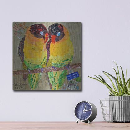 Luxe Metal Art 'Lovebirds Yelllow' by St. Hilaire Elizabeth, Metal Wall Art,12x12