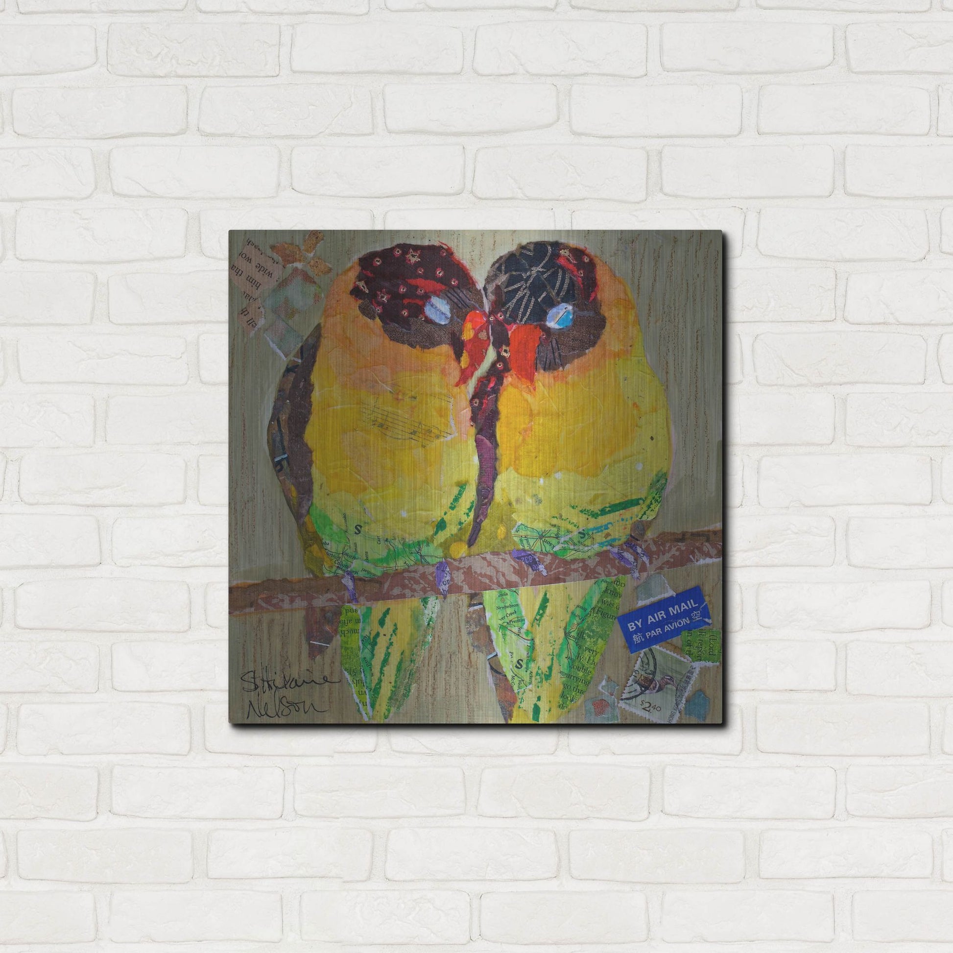 Luxe Metal Art 'Lovebirds Yelllow' by St. Hilaire Elizabeth, Metal Wall Art,24x24