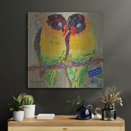 Luxe Metal Art 'Lovebirds Yelllow' by St. Hilaire Elizabeth, Metal Wall Art,24x24